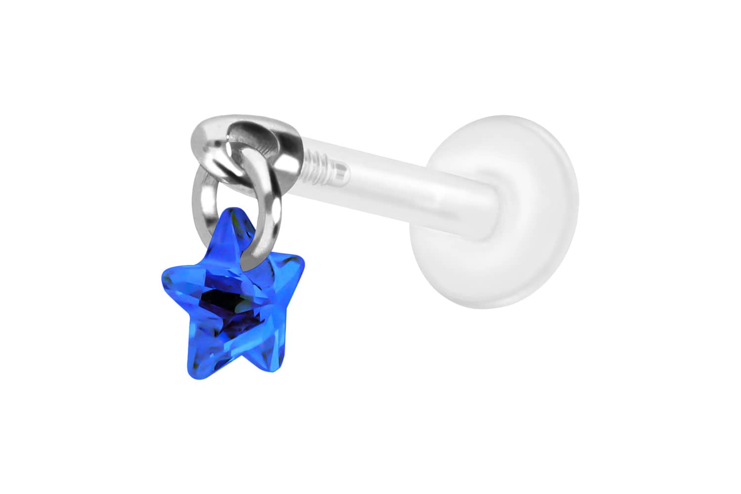 PTFE Labret Piercing mit Innengewinde + Titan-Aufsatz KRISTALLSTERN